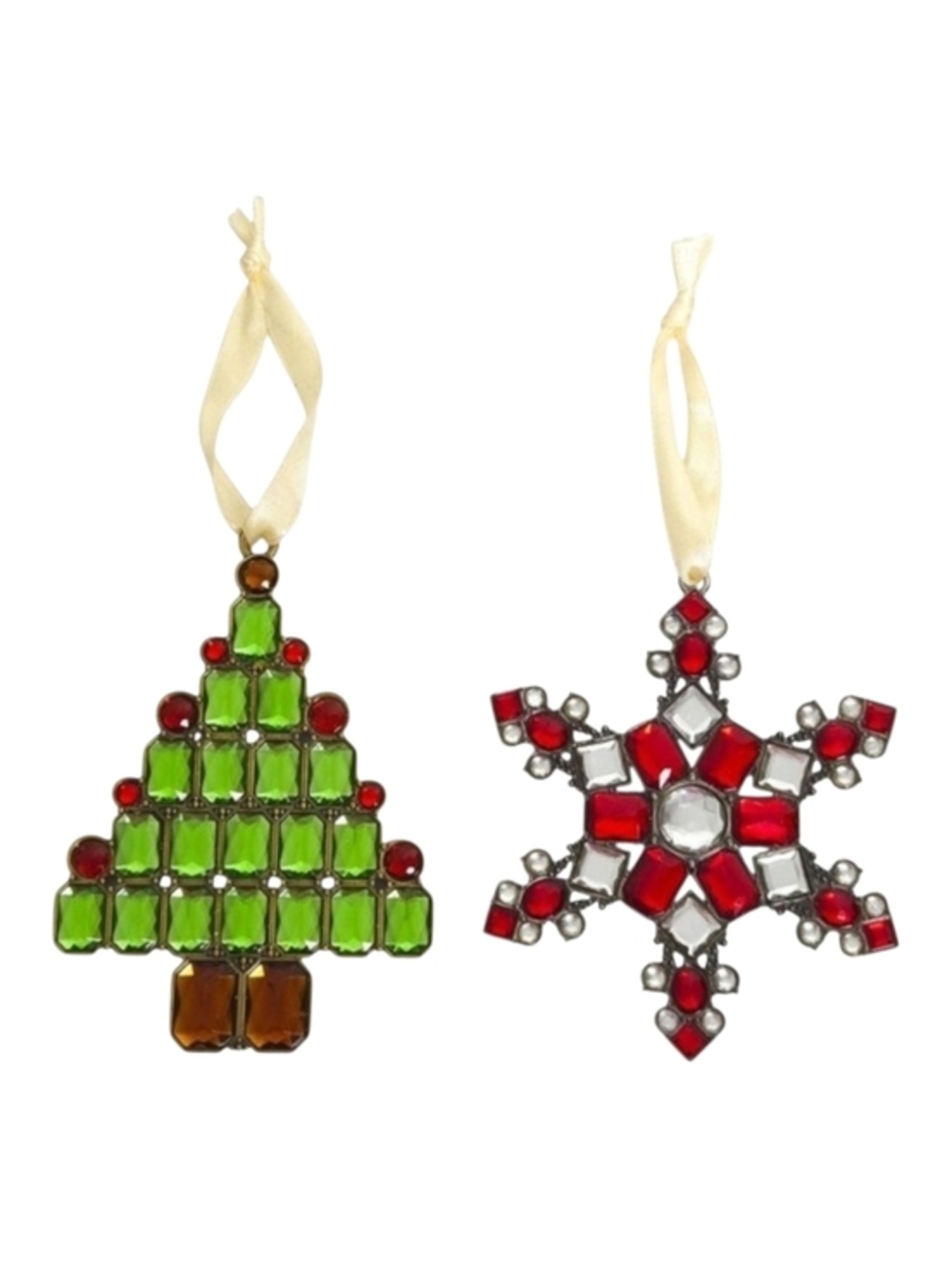 St. Nicholas Square Rhinestone Red Snowflake & Green Tree Christmas Ornament Set